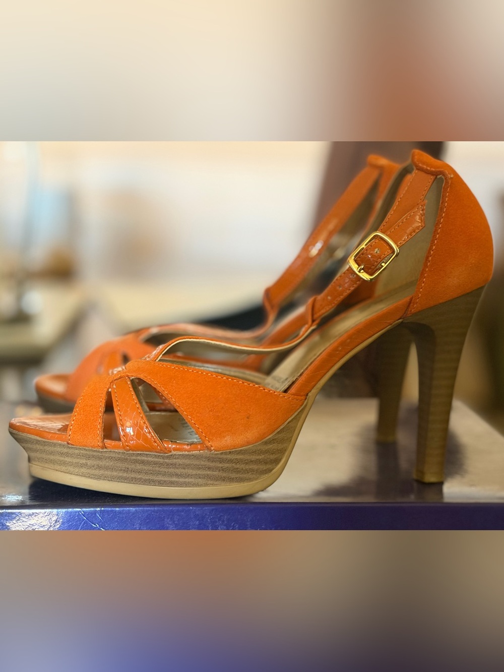 andrea Orange Platform Heels